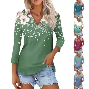 Женская летняя модная повседневная рубашка с v-образным вырезом и рукавами три четверти с принтом, топ M