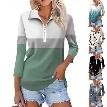 Женская летняя модная повседневная рубашка с v-образным вырезом и семиточечным рукавом с принтом, топ XXXL