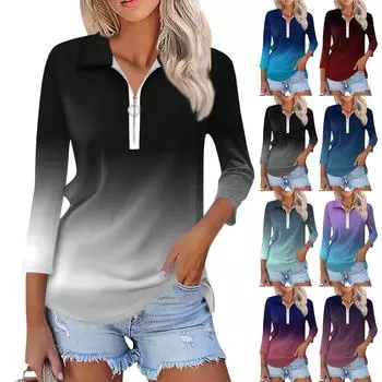 Женская летняя модная повседневная рубашка с v-образным вырезом и семиточечным рукавом с принтом, топ L чёрный