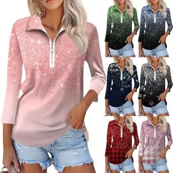 Женская летняя модная повседневная рубашка с v-образным вырезом и семиточечным рукавом с принтом, топ XL