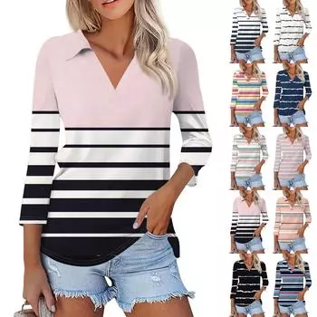 Женская летняя модная повседневная рубашка с v-образным вырезом и семью рукавами с принтом, топ XXL белый