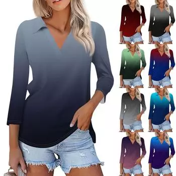 Женская летняя модная повседневная рубашка с v-образным вырезом и семью рукавами с принтом, топ XL