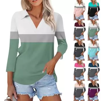 Женская летняя модная повседневная рубашка с v-образным вырезом и семью рукавами с принтом, топ M фиолетовый