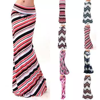 Женская летняя модная повседневная сумка с высокой талией и принтом, сексуальная длинная юбка на бедрах XXL синий