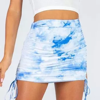 Женская летняя модная юбка на бедрах с завязками на шнуровке S синий