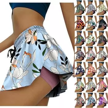 Женская летняя модная юбка на шнурке, брюки с принтом, спортивные шорты для йоги XXXXXL серый