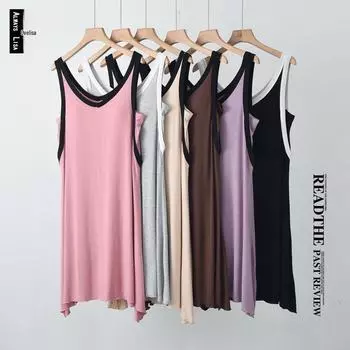 Женская летняя ночная рубашка без рукавов - дышащий модал с нагрудной подкладкой и контрастным цветом 2XL