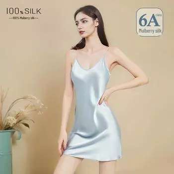 Женская летняя ночная рубашка из европейского и американского шелка - юбка на подтяжках из 100% шелка тутового дерева L (95-110 catties)