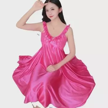 Женская летняя ночная рубашка из ледяного шелка с V-образным вырезом - сексуальная и удобная домашняя одежда One Size