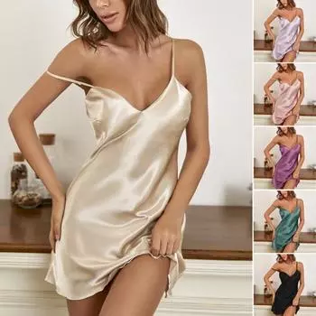 Женская летняя ночная рубашка на бретельках для сна, атласная женская ночная рубашка с открытой спиной, женская одежда XL чёрный