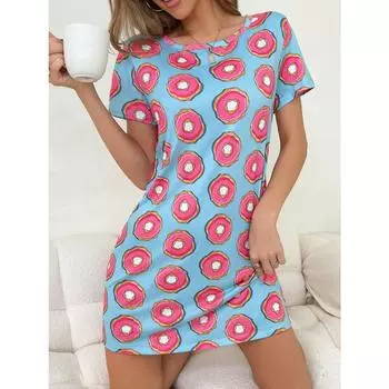 Женская летняя ночная рубашка с принтом по всей поверхности в горошек, с круглым вырезом и коротким рукавом, мини-платье, повседневная ночная рубашка, удобная и мягкая S