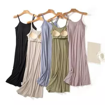 Женская летняя ночная рубашка с регулируемым ремешком на тонких бретельках с мягкой спинкой и без рукавов, однотонная тонкая ночная рубашка с круглым вырезом, женская ночная рубашка M чёрный