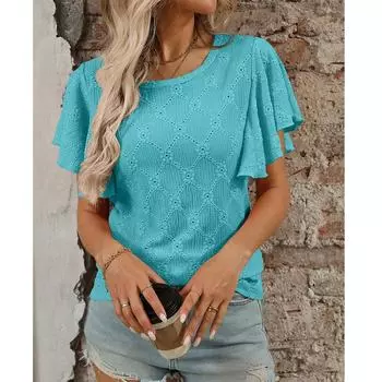 Женская летняя новая футболка с цветочным принтом и рукавами в виде листьев лотоса, повседневный топ S зелёный