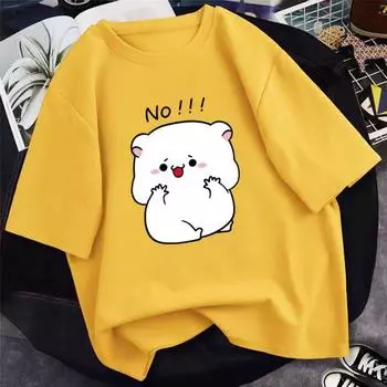 Женская летняя новая хлопковая футболка с круглым вырезом и короткими рукавами с мультяшным принтом, белая свободная футболка XS