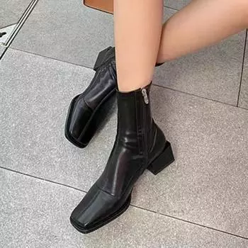 Женская летняя новая мода на квадратном каблуке, дизайнерские туфли, элегантные неглубокие туфли без застежки для улицы, вечерние женские сапоги на высоком каблуке 35