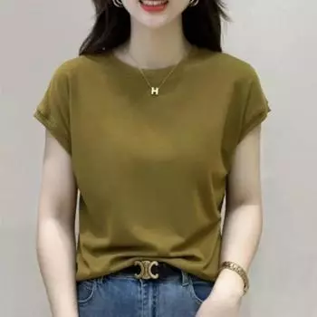 Женская летняя новая мода, свободный топ с короткими рукавами, женская футболка с круглым вырезом, однотонный дизайн, маленькая женская футболка с летающими рукавами M