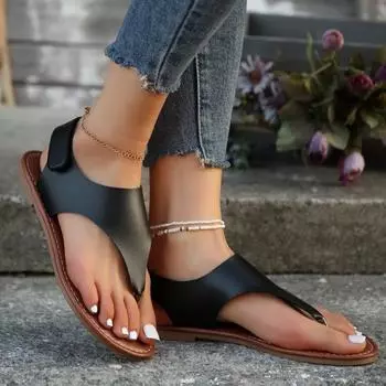 Женская летняя новая модная нескользящая женская обувь на плоской подошве, простые однотонные кожаные пляжные платья, женские сандалии большого размера 36