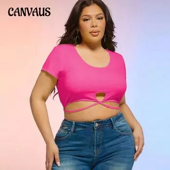 Женская летняя новая модная трикотажная блузка с U-образным вырезом и коротким рукавом 1XL розы красного