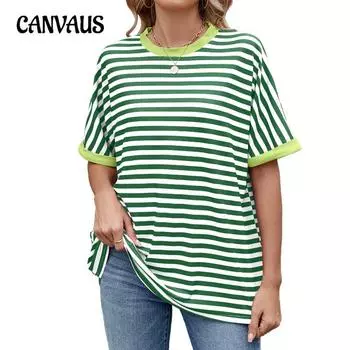 Женская летняя новая полосатая футболка с круглым вырезом и коротким рукавом в стиле Clash Color S розовый/белый