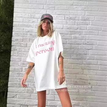 Женская летняя новая ретро-текстовая футболка с принтом, индивидуальный тренд, повседневные свободные топы из хлопка XXL белый