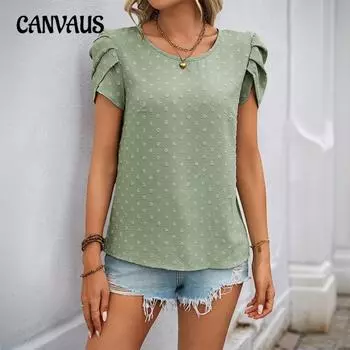 Женская летняя новая рубашка-пуловер с короткими рукавами из жаккарда Petal S мятный зеленый