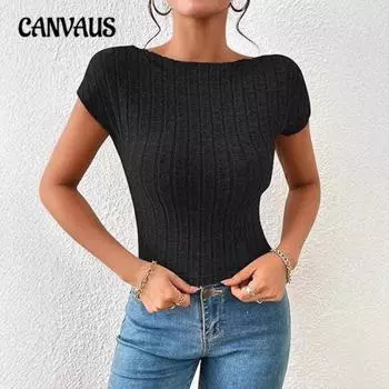 Женская летняя новая сексуальная облегающая футболка с открытой спиной и короткими рукавами из шерсти с широкими полосками S светло-серый