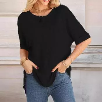 Женская летняя новая вафельная свободная футболка с рукавом пять четвертей и круглым вырезом в стиле пэчворк S абрикосовый