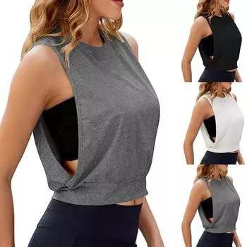 Женская летняя новая вязаная футболка с круглым вырезом и спортивным принтом для танцев, топ L чёрный