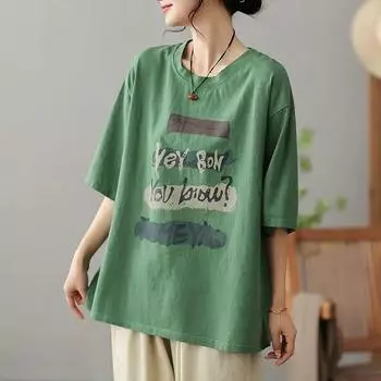 Женская летняя новинка в стиле ретро, с короткими рукавами и буквенным принтом, корейская однотонная Свободная повседневная футболка с круглым вырезом, оверсайз, топы L серый