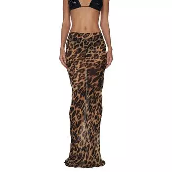 Женская летняя облегающая длинная юбка, повседневная юбка средней талии с леопардовым принтом, облегающая юбка, элегантная юбка миди S темно-коричневого
