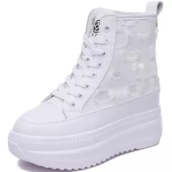 Женская летняя обувь Ботинки Ботильоны Весна Осень Платформа Кроссовки на танкетке Обувь 8 см Дышащие Ботинки Ботильоны Крутые Ботильоны Выдалбливают 34 белый