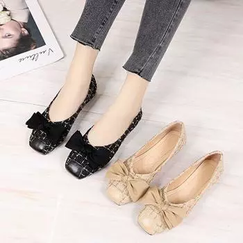 Женская летняя обувь, черные туфли для женщин 2024 года, квадратный носок с бантом, низкий каблук, элегантное платье, шикарные туфли, горячее предложение, повседневные туфли без застежек 35