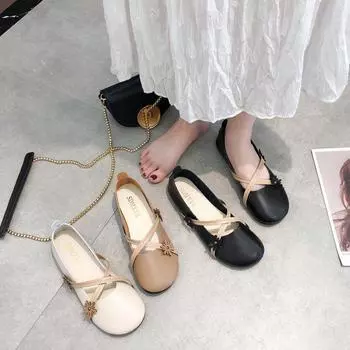 Женская летняя обувь Kawaii Shoes for Woman 2024 Flats Round Toe Elegant Dress Moccasins White Cute Flat on Promotion Spring 35