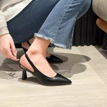 Женская летняя обувь Модные женские сандалии с острым носком на шпильках с пустым носком Черные туфли на среднем каблуке с высоким каблуком Женские одинарные туфли 35 чёрный