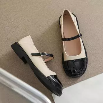 Женская летняя обувь на каблуке с круглым носком Туфли для женщин 2024 года, готические туфли Мэри Джейн на высоком каблуке, обычные кожаные повседневные черные туфли A 34 абрикосовый