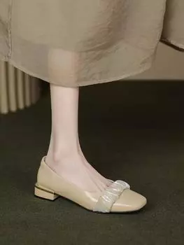 Женская летняя обувь на низком каблуке, элегантные туфли для женщин 2024 года, платье на каблуке с квадратным носком, черное, для отпуска, по акции 39 E, повседневные, самые последние 35