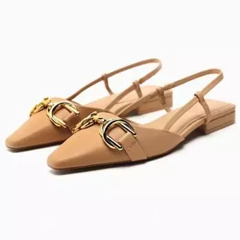 Женская летняя обувь на плоской подошве с острыми металлическими пряжками, украшение, модный ремешок на спине, брендовая дизайнерская обувь, женская обувь 40 коричневый