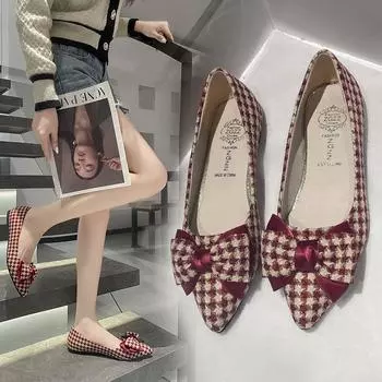 Женская летняя обувь на плоской подошве, женская обувь 2024 года, красная вечерняя обувь на плоской подошве с острым носком и бантом, стильная социальная тенденция 39 35