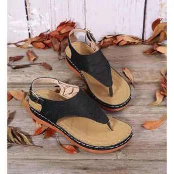 Женская летняя обувь, нескользящие сандалии на платформе, женские босоножки на танкетке с закрытым носком, женская легкая повседневная обувь, большой размер 35 чёрный