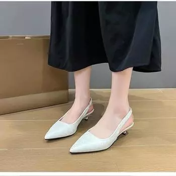 Женская летняя обувь Новые туфли на низком каблуке с открытой пяткой для женщин Модные туфли-лодочки с острым тонким каблуком Туфли-лодочки с открытым носком Босоножки 35
