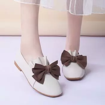 Женская летняя обувь, официальная обувь для женщин 2024 года, мокасины с квадратным носком, на плоской подошве с бантом на каблуке, оптовая продажа 39, корейский стиль AE 35