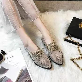 Женская летняя обувь, роскошная, элегантная, повседневная, вулканизированная, для женщин, тренд 2024 года, удобная, сетчатая, плоская, модная, на низком каблуке 35 чёрный