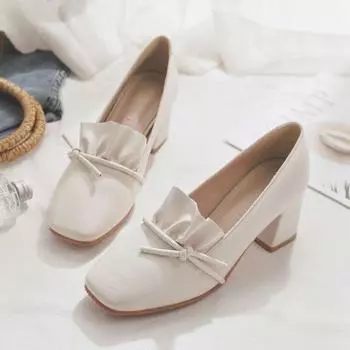 Женская летняя обувь с бантом Туфли для женщин 2024 на каблуке Туфли-лодочки с квадратным носком Повседневные 39 Удобные и элегантные A 34