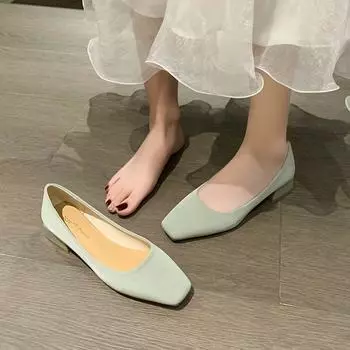 Женская летняя обувь с квадратным носком для женщин 2024 года, обычная кожа, повседневная, на низком каблуке, элегантная, офисная, зеленая обувь, для отпуска, весна 35