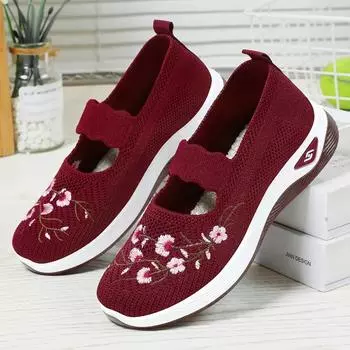 Женская летняя обувь с вышивкой, повседневная обувь без шнуровки с сеткой для пожилых людей, дышащая обувь для мам 36