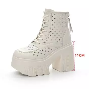 Женская летняя обувь, сапоги из дышащей сетки, женские ботинки на платформе, женские ботинки на высоком каблуке 34 бежевый