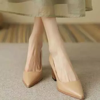 Женская летняя обувь, туфли-лодочки, официальная обувь для женщин 2024 года, офисные черные мокасины с острым носком на высоком каблуке, качественный тренд 34 абрикосовый