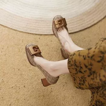 Женская летняя обувь, туфли на высоком каблуке для женщин 2024 года на толстом каблуке, офисная обувь класса люкс, модная трендовая обувь 34