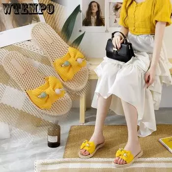 Женская летняя обувь, универсальные повседневные тапочки на мягкой подошве, нескользящие легкие домашние тапочки на плоской подошве с бантом 40