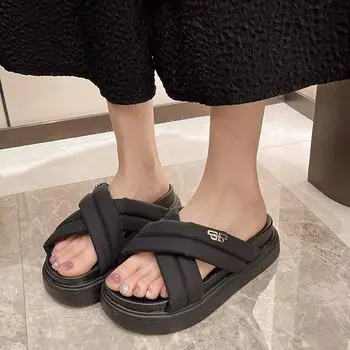 Женская летняя обувь, женские тапочки, роскошные шлепанцы на платформе, новые мягкие дизайнерские летние туфли на плоской подошве из искусственной резины, повседневные модные тапочки с перекрестной завязкой 35 розы красного